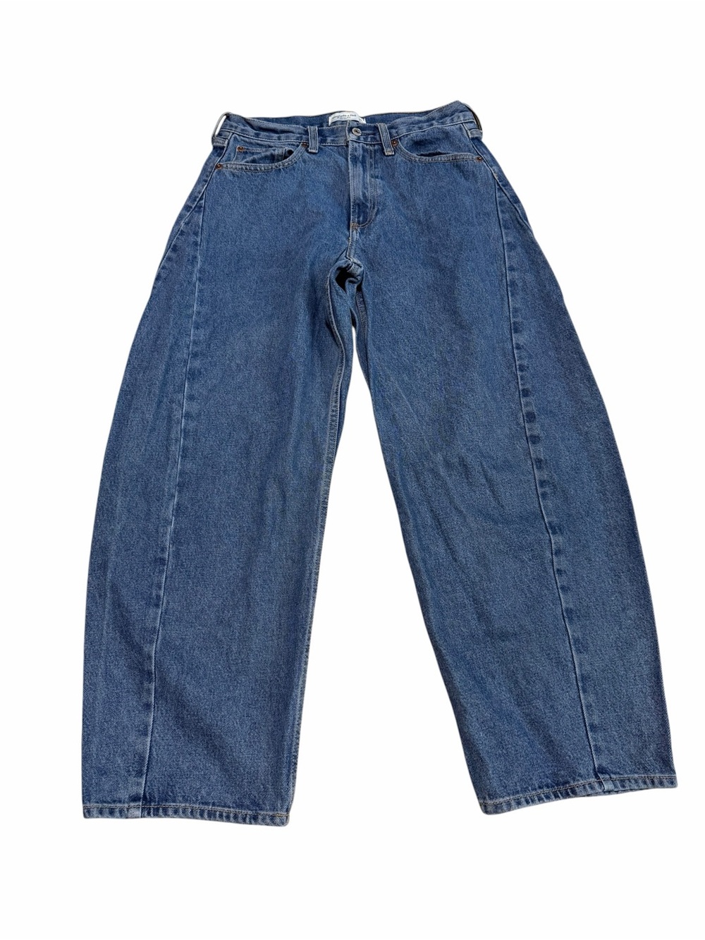 Abercrombie & Fitch Women's Curve Love Mid Rise Barrel Jean | Medium Wash | 27 - Picture 3 of 8